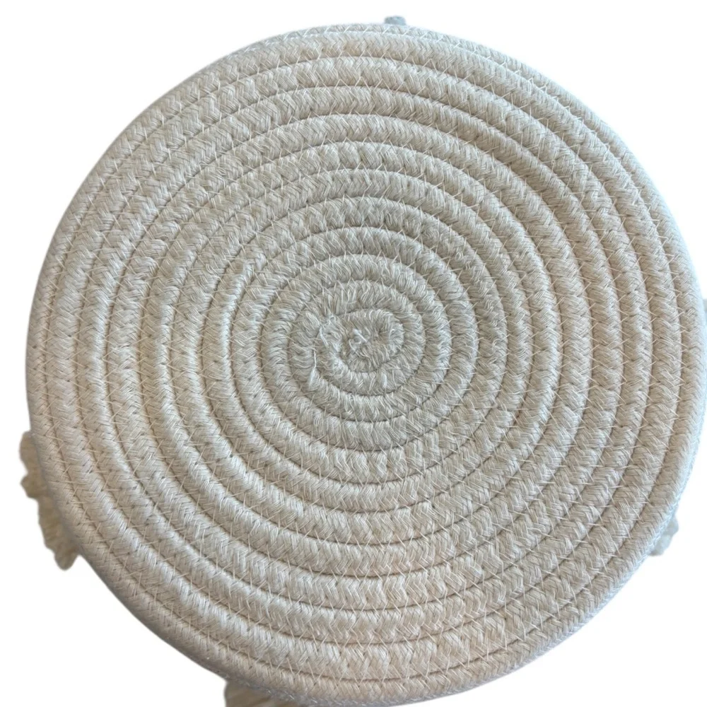 Target Pillowfort White Ivory Coiled Rope Storage Basket w/ Pom Pom Tassels